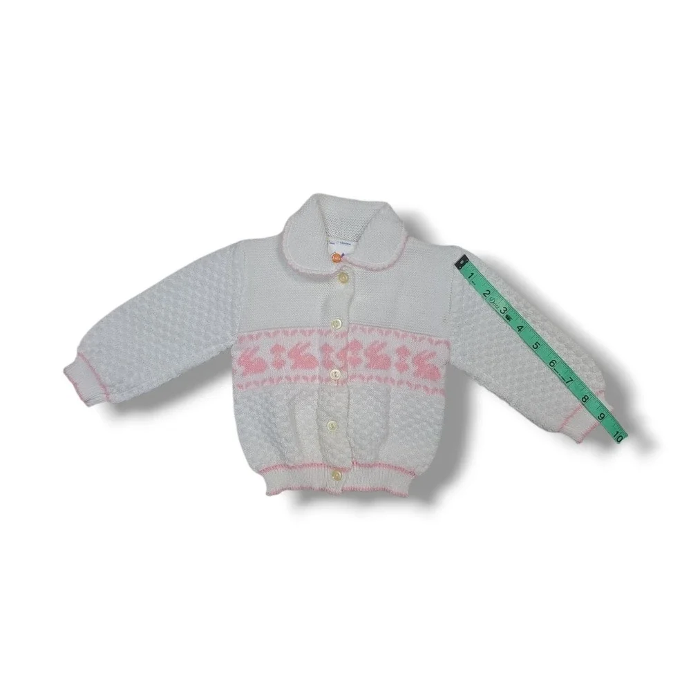Vintage Sears Kids & More Button White & Pink Bunnies Sweater Infant 0-6 Months